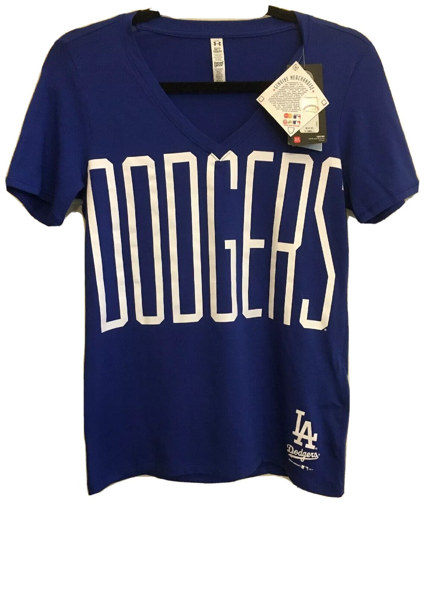 NWT UNDER ARMOUR HEAT GEAR Woman’s XS GENUINE MAJOR LEAGUE DODGER Blue V-NK  TEE