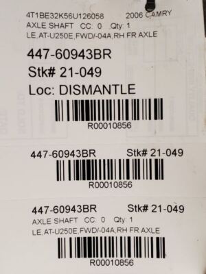 Toyota Camry LE, Front Right Axle Shaft, 2002-2008, AT