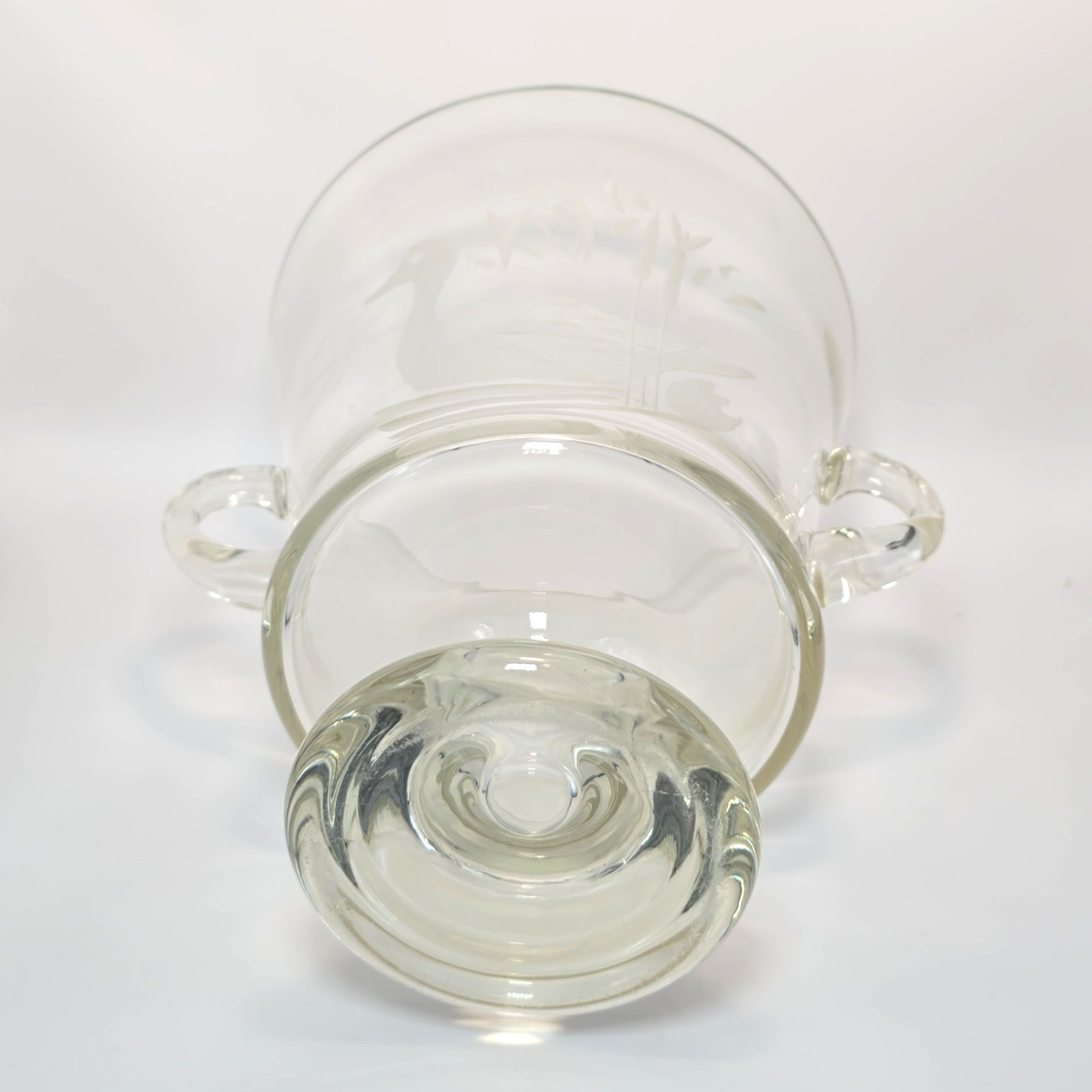 Crystal Ice Bucket Cut & Etched With Duck & Reeds 8" High - VINTAGE & Very Rare