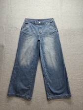 Flamingals Women Jeans L Blue Denim Wide Leg High Rise Stretch Cotton Blend