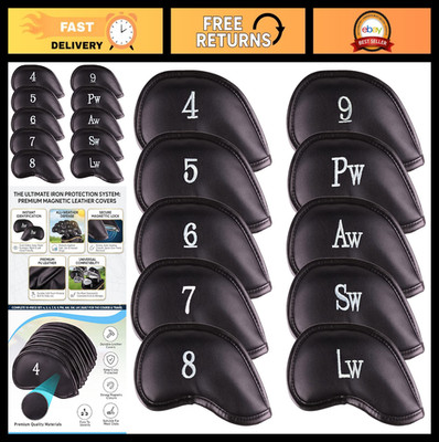 All Teed Up Magnetic Leather Golf Iron & Wedge Head Covers Set of 10