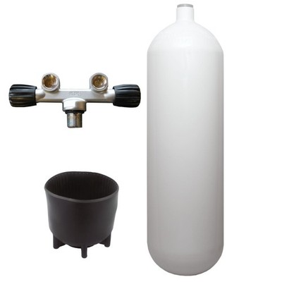 SF-1: 12L konvex 300bar Stahlflasche weiß ECS Polaris T-Ventil Twinventil 300bar