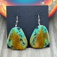 Green Kingman Turquoise slab earrings Ronald Chavez Santo Domingo 618