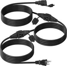 25 Ft Outdoor Extension Cord with 3 Outlets, 16/3 Gauge, ETL Listed, Black