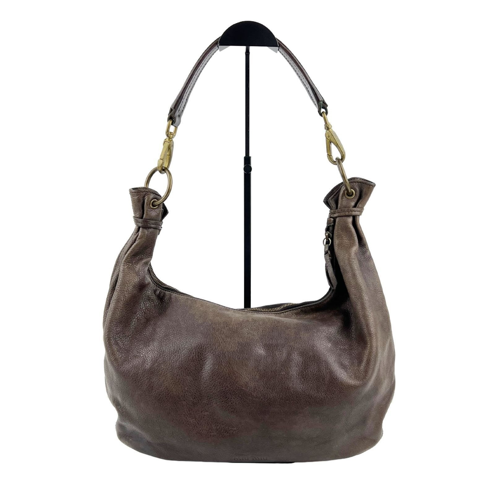 Miu Miu Studded Leather Shoulder Tote Bag Brown Vintage Auth Italy Rare