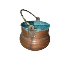 Antique Copper Pot Cauldron Kettle Brass Handle Mecap Made In Belgium Planter 