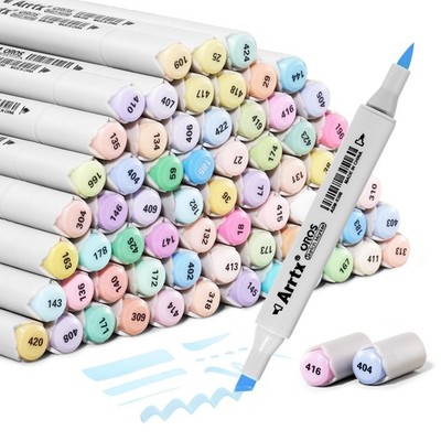 Arrtx Pastel Markers Oros 66 Colors, Oros Dual Tip(Brush & Chisel) Sketch Art Ma