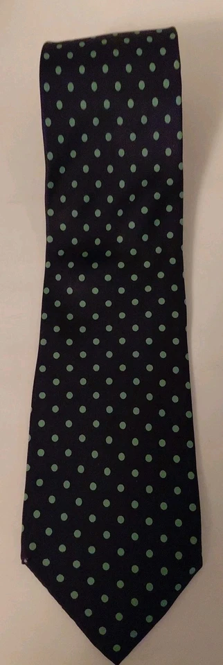 Corbata para hombre HILDITCH & KEY azul marino seda con punto verde hecha en Inglaterra Foto 4 de 4