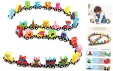 27 PCS Wooden Toys - Wooden Magnetic Alphabet ABC Train Set - Alphabet Train