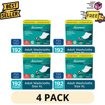 4Pack  Assurance XL Disposable Washcloth Wipes 192 Count Personal Care Wipes