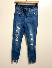 Judy Blue Women s Medium Wash Blue Denim Skinny Jeans Distressed Frayed Hem 5