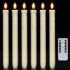 6 Pcs Flameless Taper Candles with Remote, Timer, Dimmer, Ivory Battery Operated
