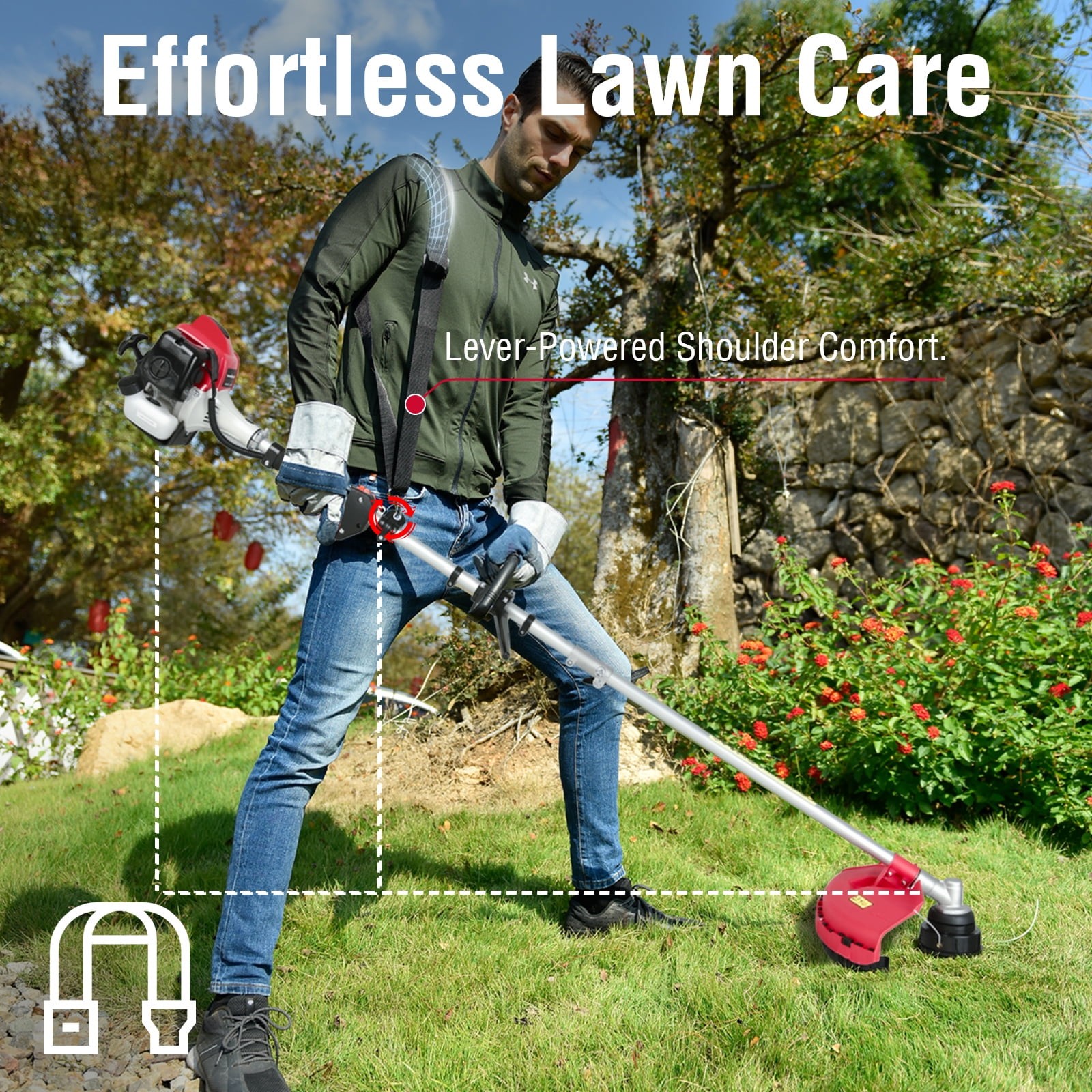 PowerSmart 2-Cycle 25.4cc 18lb Straight Shaft Gas String Trimmer Weed Wacker