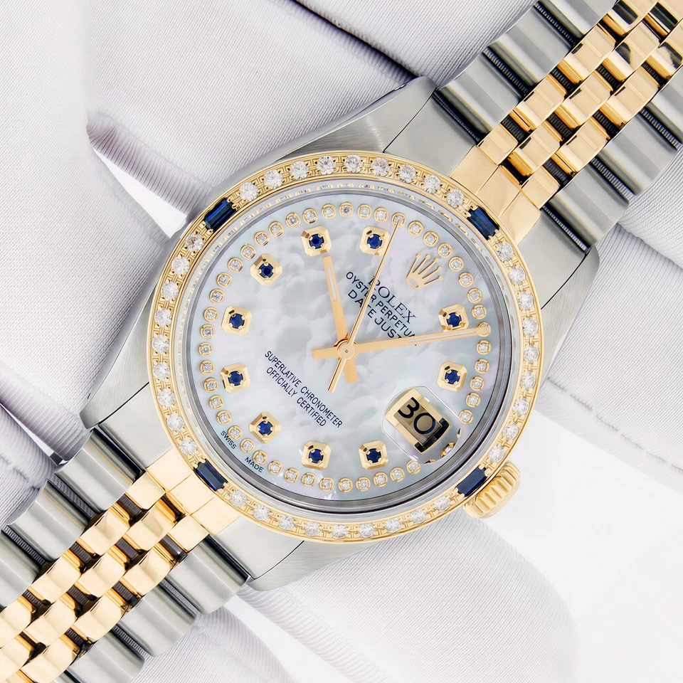 RELOJ ROLEX DATEJUST PARA HOMBRE ESFERA DE DOS TONOS MOPA DIAMANTE - BISEL DIAMANTE ORO 18K Foto 2 de 4