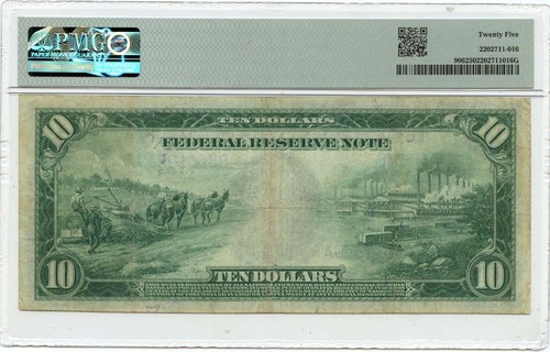 1914 $10 Federal Reserve Note Boston PMG VF25 FR#906 GCC Green - Picture 2 of 2
