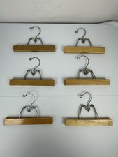 6 Pc Set Vintage Antique Wooden Metal Pants Skirt Hangers Clamp Clip 9" 15