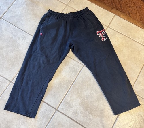 Texas Tech Sweatpants Adidas Men’s L Black Red Raiders Loose Fit Straight Leg - Picture 2 of 14