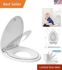 Quiet Close Elongated Toilet Seat with Magnetic Toddler Seat - Family Friendly