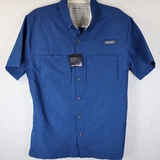 Eddie Bauer Ripstop Guide Men's Medium Fishing Short Sleeve Shirt Blue NWT