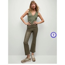 Veronica Beard Carson Off-Duty Ankle Flare Coated Jean Army High Gloss Small NWT
