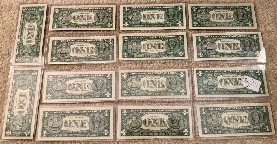 Lot of 14 • 1988A $1 Bills • Vintage Federal Reserve Notes • Sleeved Collection  - Image 2 of 2