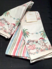 coastal Christmas kitchen towels 3 pc  beach snowman & snowlady