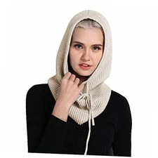  Winter Hats for Women, Wool Blend Hooded Scarf Hat for One Size Light Beige