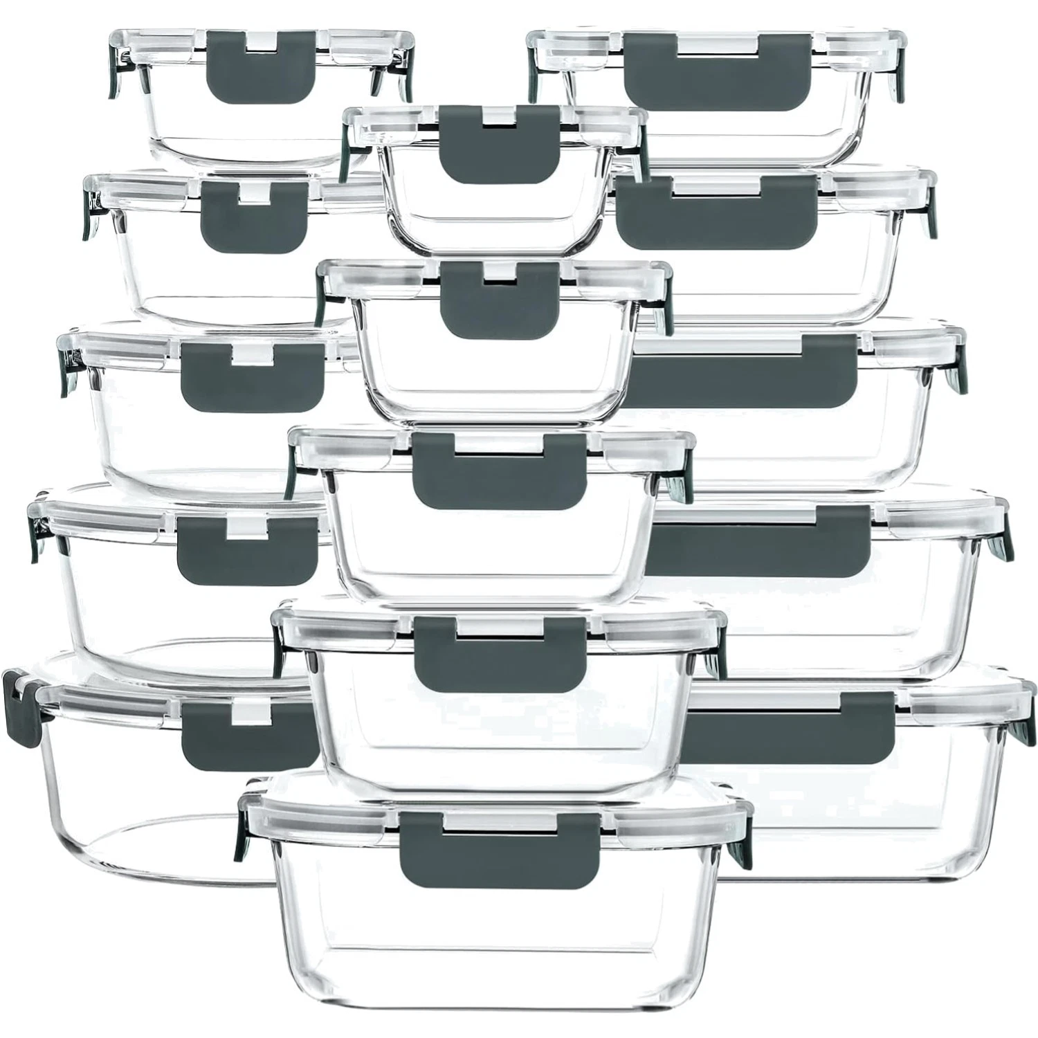 Glass Food Storage Containers Set with Snap Lock Lids Airtight Microwave Oven...