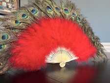 Vintage Authentic Peacock Feather Folding Hand Fan