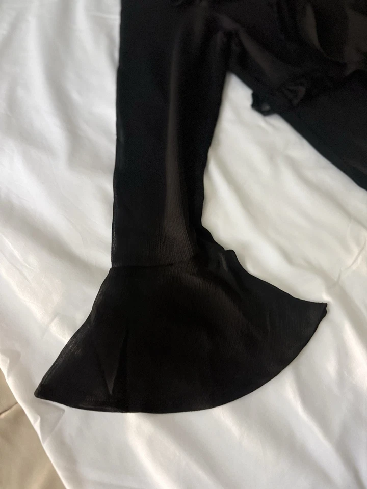 Bebe Girls Black Lace Ruffle Top Long Sleeve Shirt, Elegant Blouse, Size L(14) - Image 3 of 4