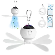 2 Sets Camping Fan with Star Projector 3 in 1 Rechargeable Ceiling Fan with 