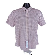 Tommy Hilfiger Stretch Button Down Short Sleeve Shirt Men  s Medium Geometric New