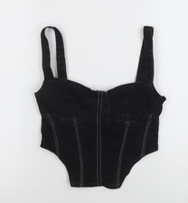 ZARA Womens Black Denim Zip Camisole Top Size 10 Slim Fit