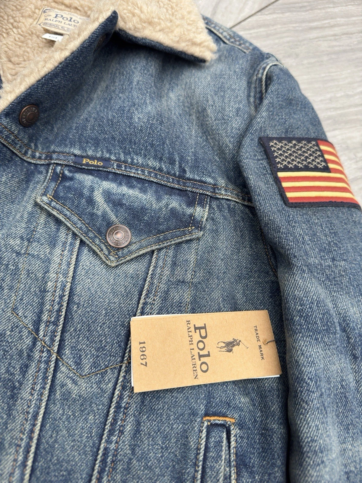 Polo Ralph Lauren Sherpa Fleece Lined Denim Trucker Jean Jacket Men’s Size L - product detail image 10