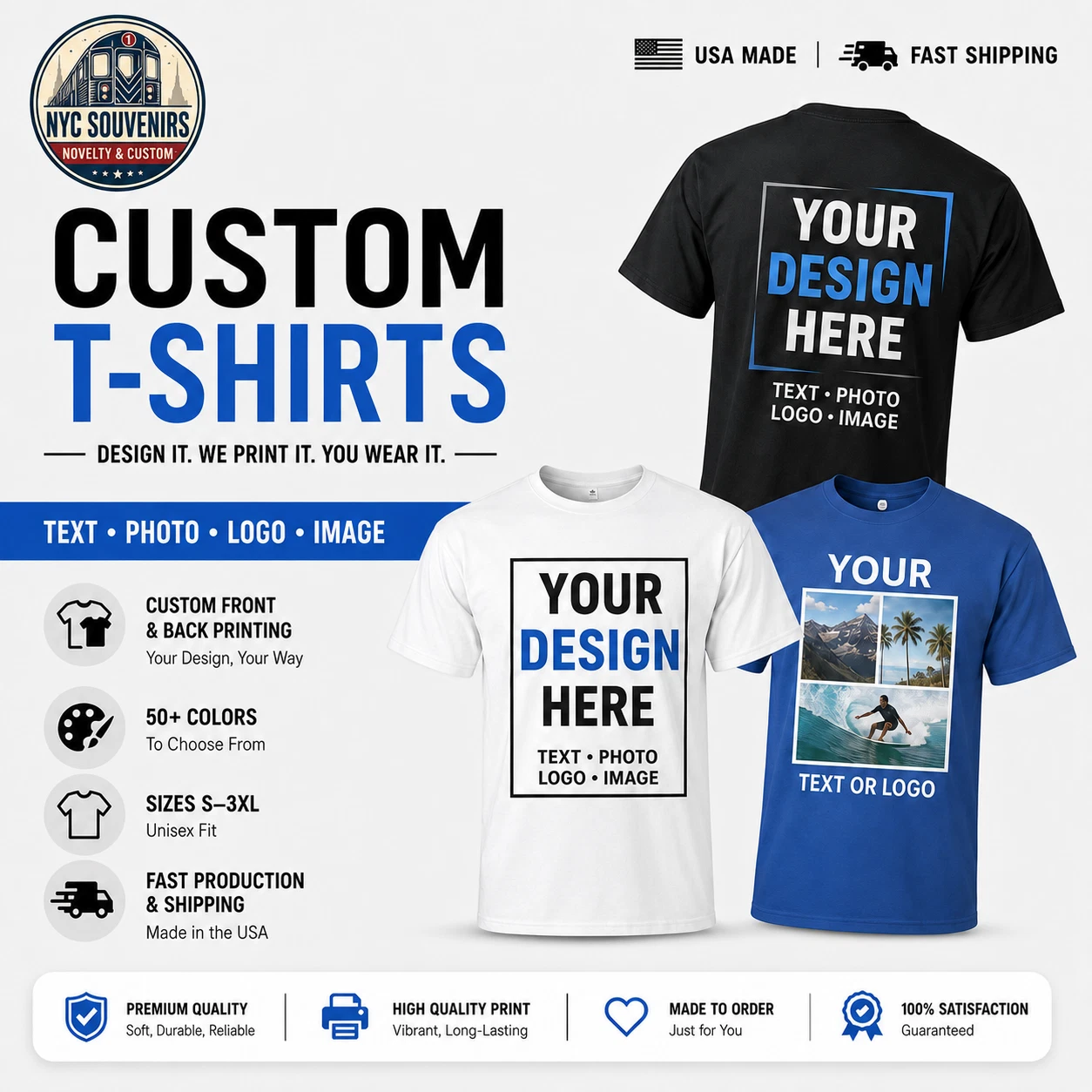 Custom T-Shirt Men’s Personalized tee Name Text Logo S-5XL 1 3 6 Pack Wholesale image 1