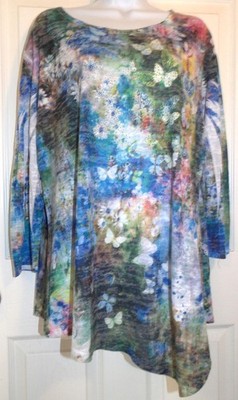 Lovely Multicolor Butterfly Print JESS & JANE Asymmetrical Hem Tunic - XL