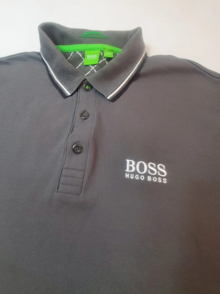Camisa polo masculina Hugo Boss XL preta verde manga curta causal mistura de algodão adulto - Imagem 3 de 4