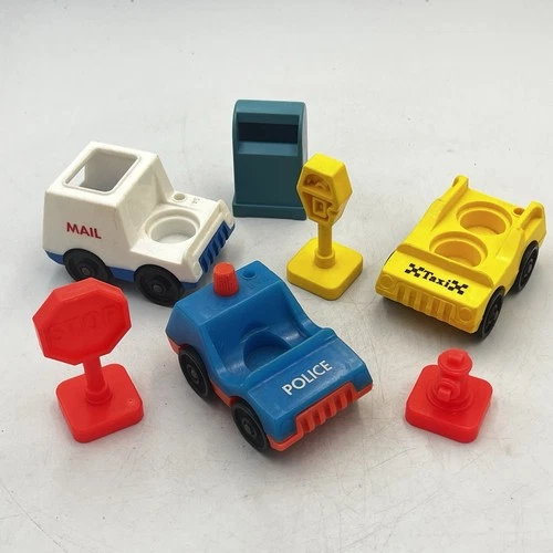 Vintage Fisher Price Little People Main Street Vehicles & Accessories 7 Pc Set