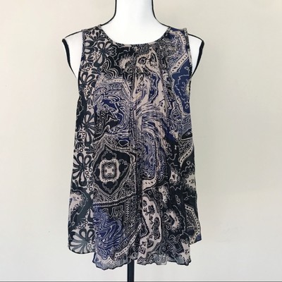 Tibi Silk Printed Sleeveless Pleated Front Top Women's Size 4