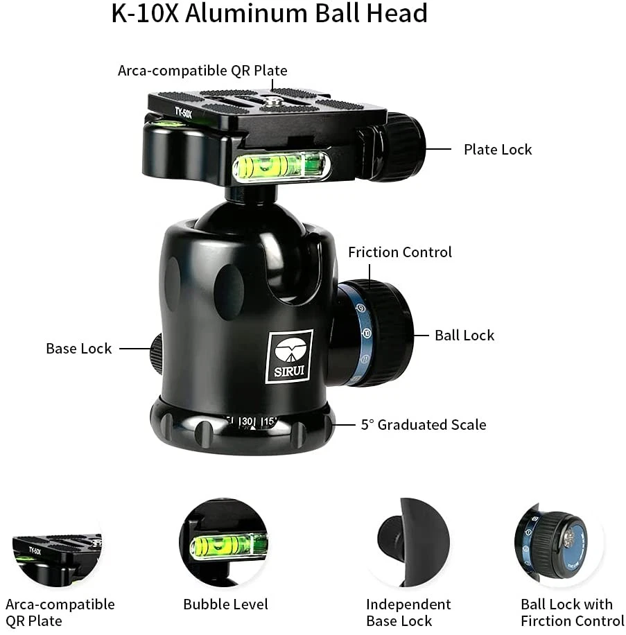 Sirui Carbon Fiber Tripod Kits with Triangular Column 26.5 LB Load (ST125+K10X) - Image 4 of 4