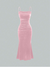 Pink MOD Solid Ruched Mermaid Hem Cami Dress Sz XS S M L