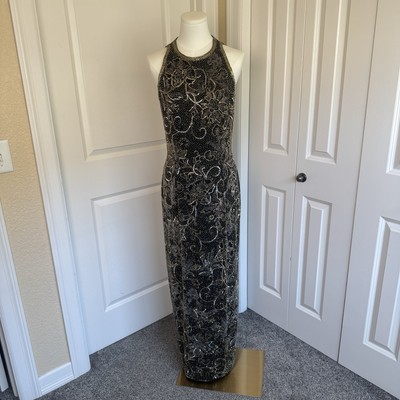 Black Tie Oleg Cassini 100% Silk Heavy Black and Gold Beaded Gown Size 8 |  eBay