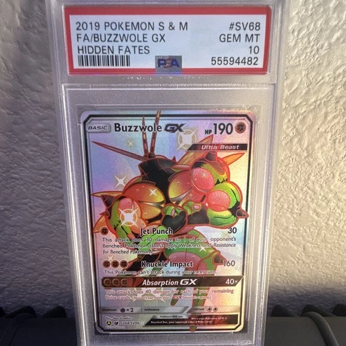 Pokémon Buzzwole GX Hidden Fates Shiny Vault Full Art Holo PSA 10 SV68 2019 EN