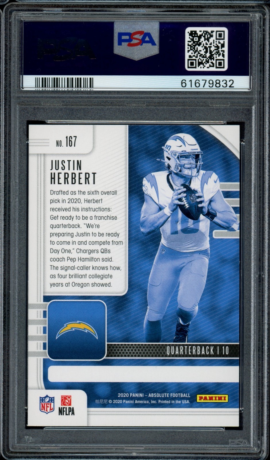 PSA 10 2020 PANINI ABSOLUTE JUSTIN HERBERT view 2