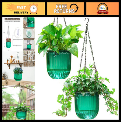 2 Pack Self-Watering Hanging Planters, 6.5'' Indoor/Outdoor Flower Pots, Drainage