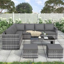 Garden Corner Sofa Rattan Furniture Set 8 Seater Outdoor with Glass Coffee Table