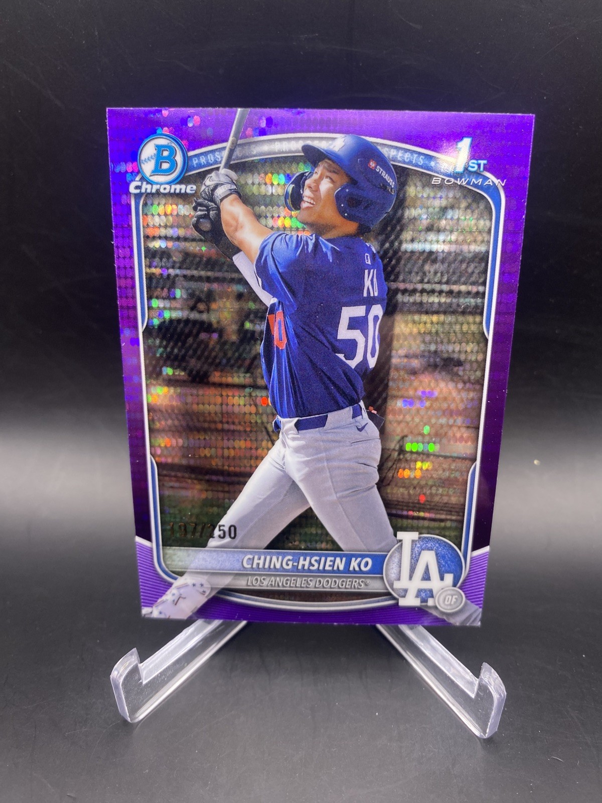 2025 Bowman Chrome Ching-Hsien Ko 1st Purple Pulsar Refractor /250 Dodgers