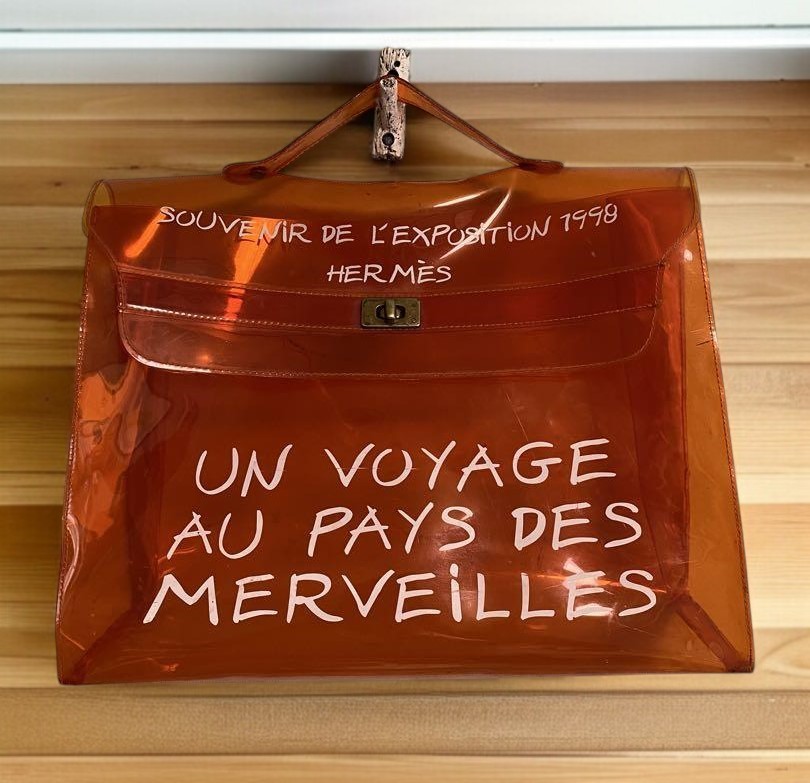 AUTH Hermes Vinyl Kelly Clear Hand Beach Bag Orange PVC Limited