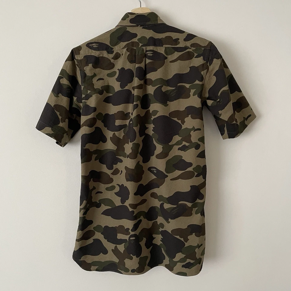 A Bathing Ape Bape Camo Camouflage Button Up Small Green Brown Short Sleeve - Image 2 of 4