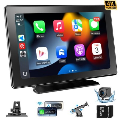 9 In Carplay Screen Wireless 4K Front Dash Cam 1080P Rear Backup Camera GPS Call